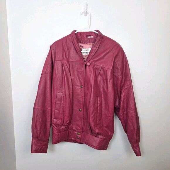 Deerskin Jackets & Blazers - Deerskin Pink Genuine Leather Vintage Snap Closure Cool Retro Bomber Jacket Sz S